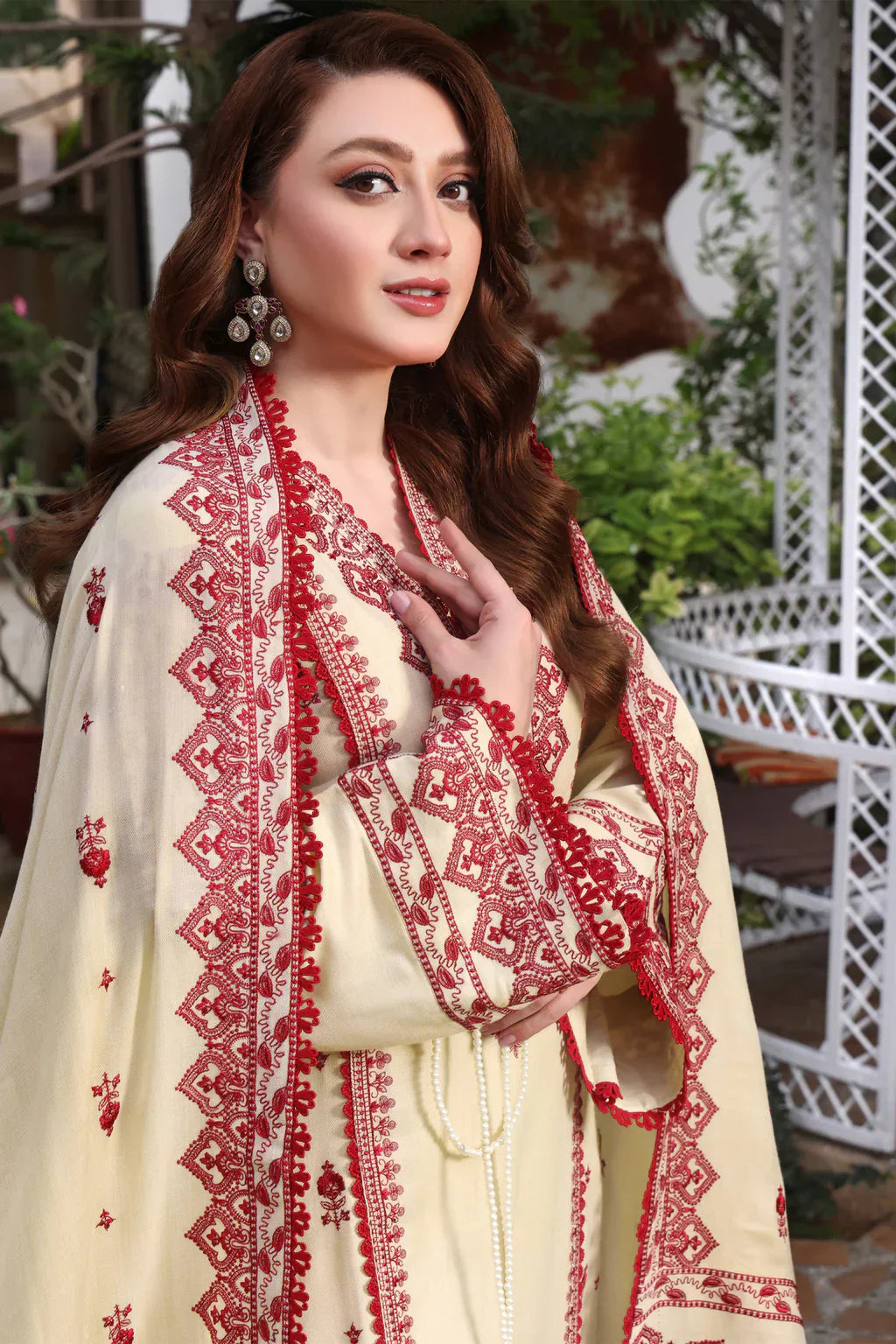 ASIM JOFA-3PC DHANAK EMBROIDERED SUIT GUL07