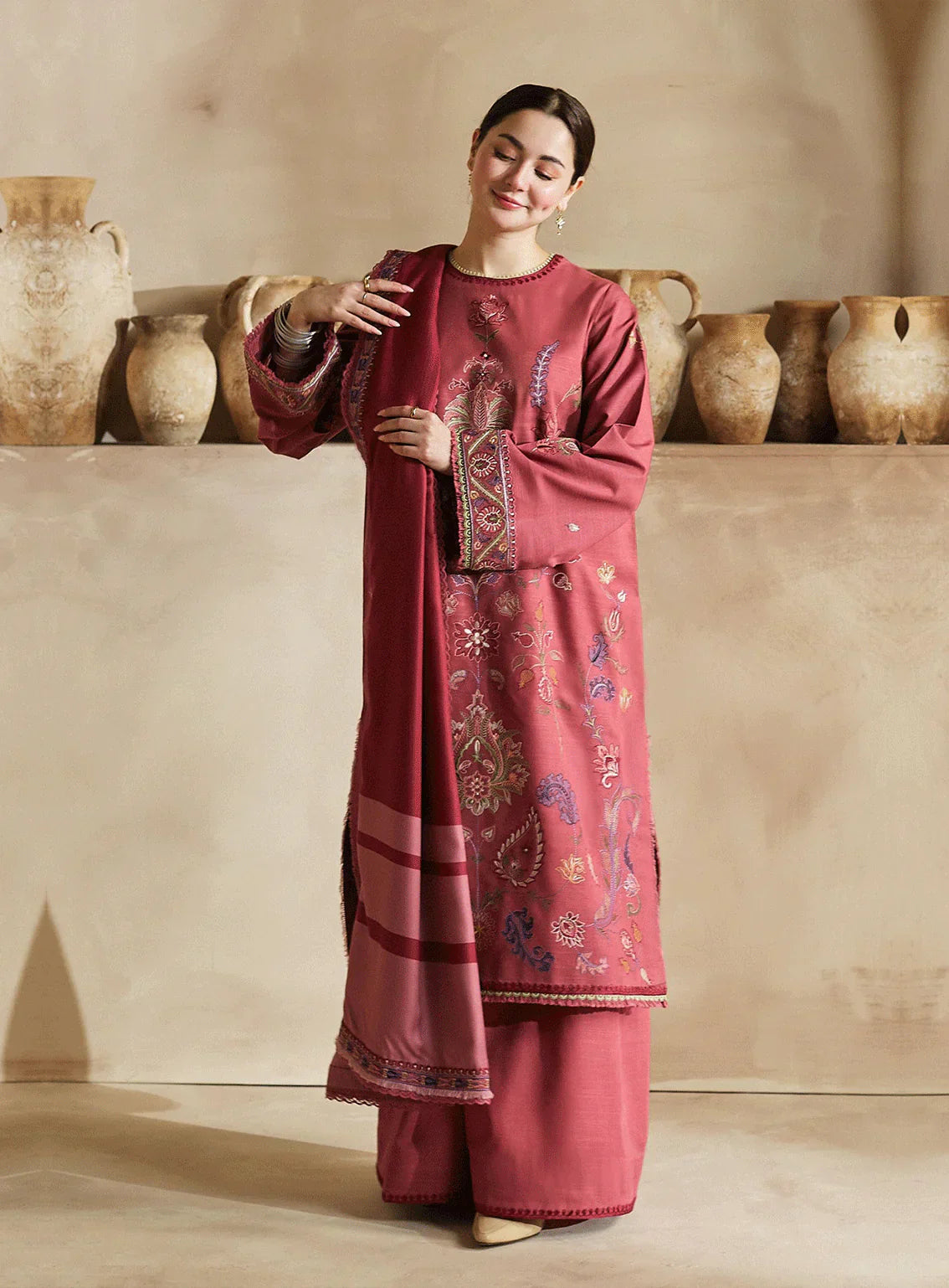 ZARA SHAHJAHAN-3PC DHANAK HEAVY EMBROIDERED SUIT GUL15
