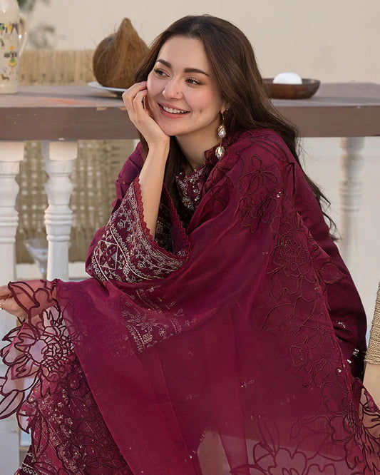 QALAMQAR-3PC DHANAK HEAVY EMBROIDERED SUIT GUL17