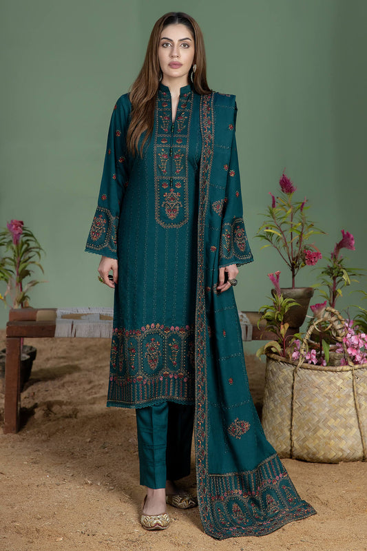 MOHAGNI-3PC DHANAK EMBROIDERED SUIT GUL19