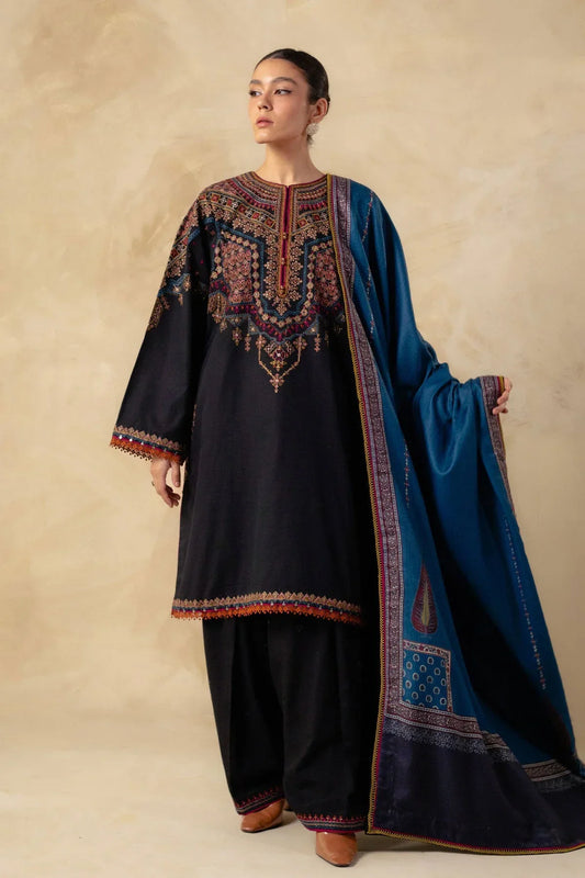 ZARA SHAJAN-3PC DHANAK EMBROIDERED SUIT-GUL33