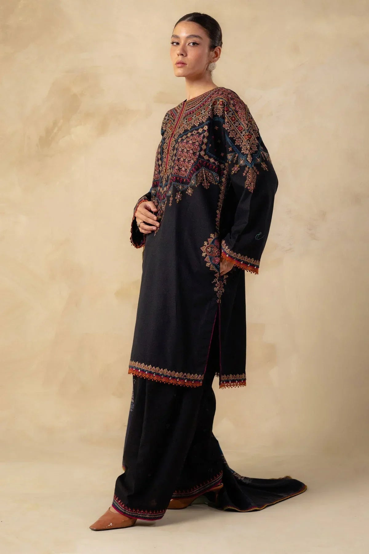 ZARA SHAJAN-3PC DHANAK EMBROIDERED SUIT-GUL33
