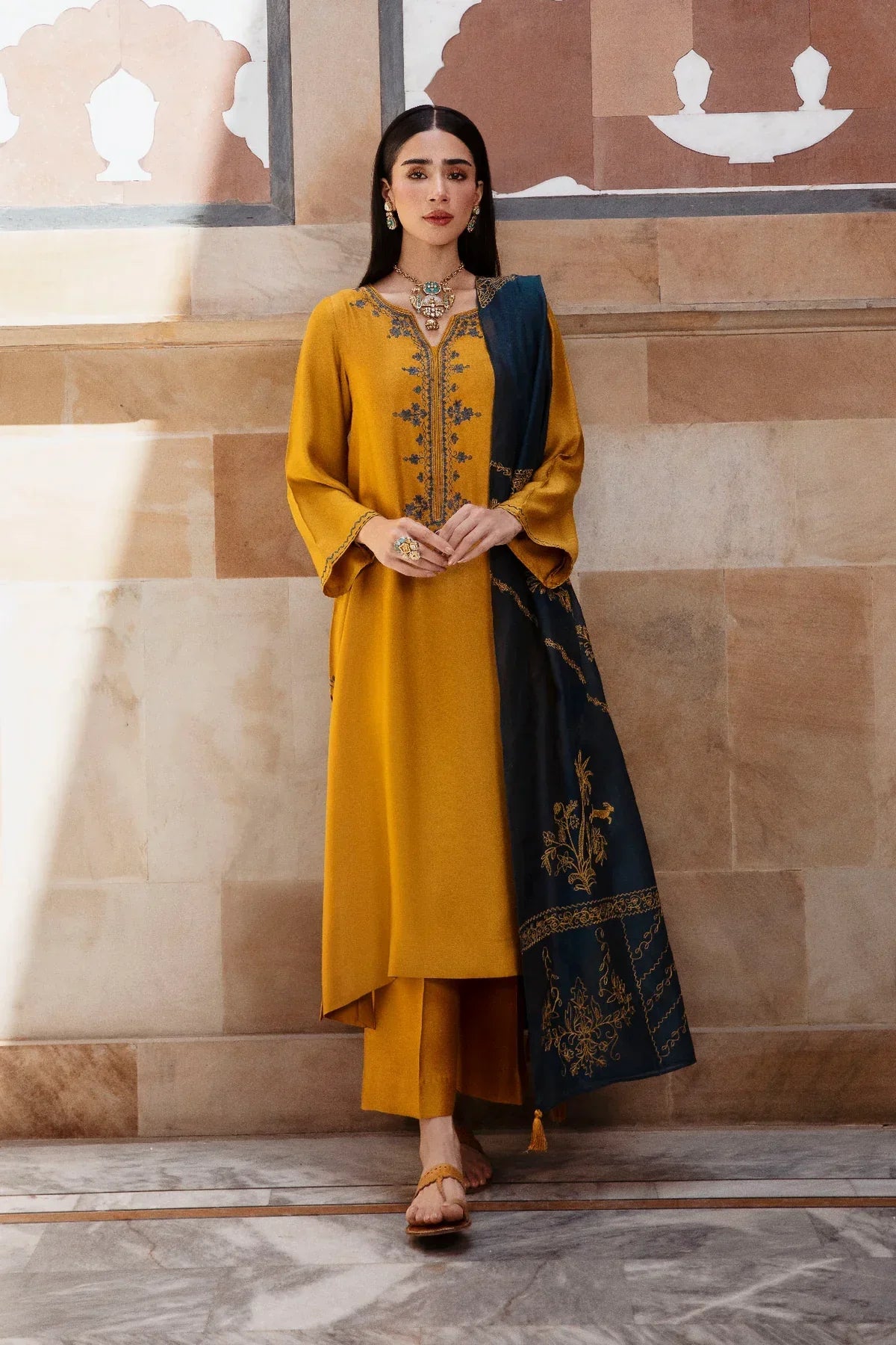ZARA SHAHJAHAN-3PC DHANAK HEAVY EMBROIDERED SUIT GUL23