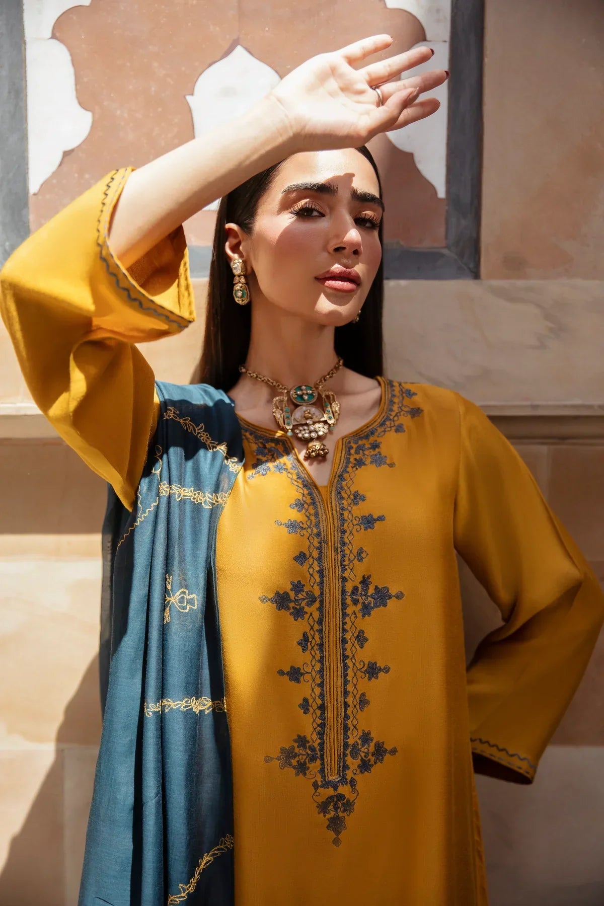 ZARA SHAHJAHAN-3PC DHANAK HEAVY EMBROIDERED SUIT GUL23