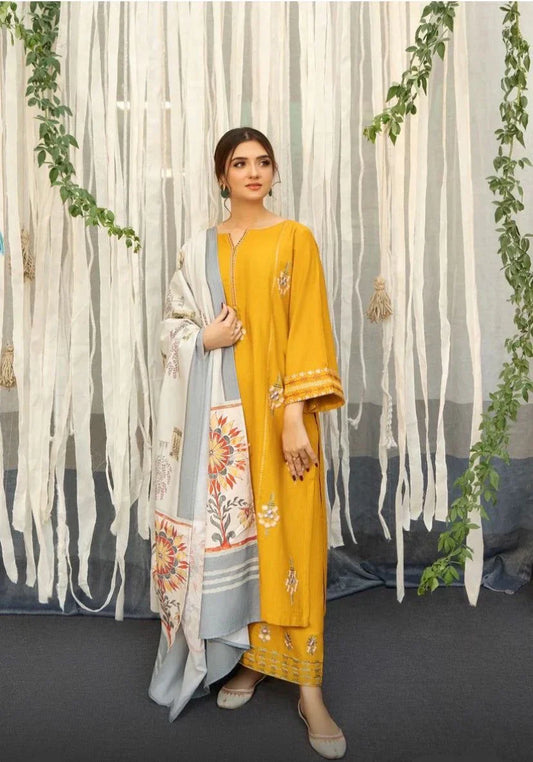 URGE-3PC DHANAK EMBROIDERED SUIT GUL43