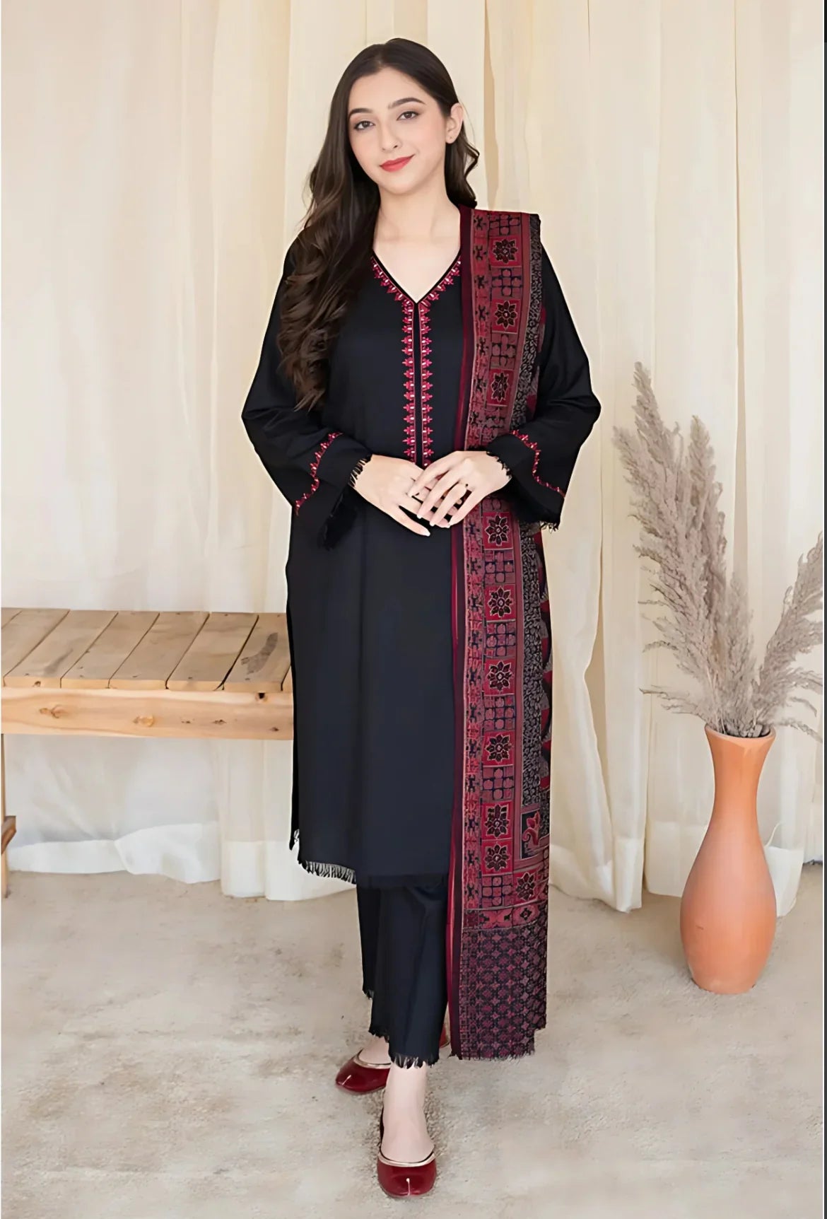 AISLING-3PC DHANAK EMBROIDERED SUIT GUL46