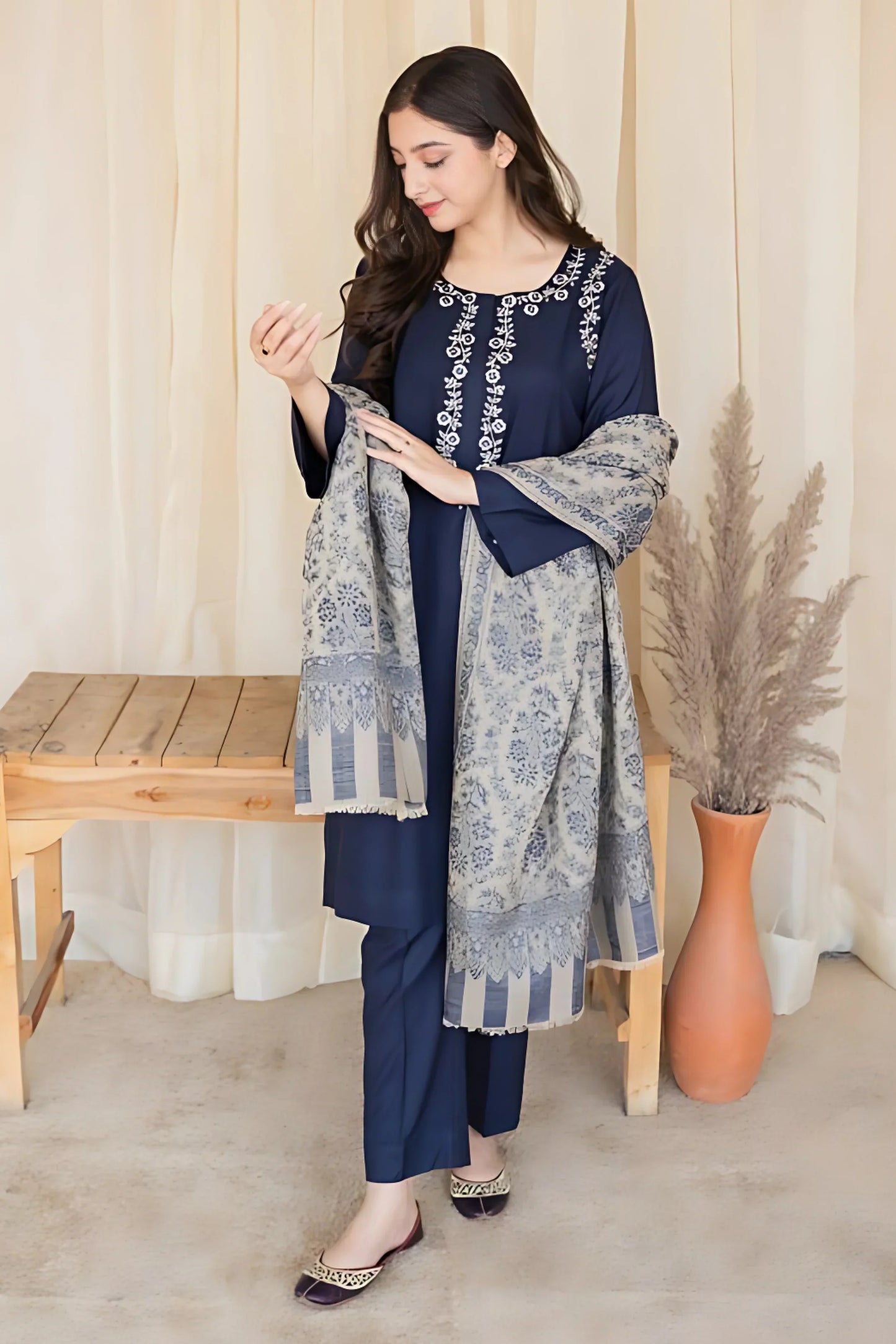 AISLING-3PC DHANAK EMBROIDERED SUIT GUL47