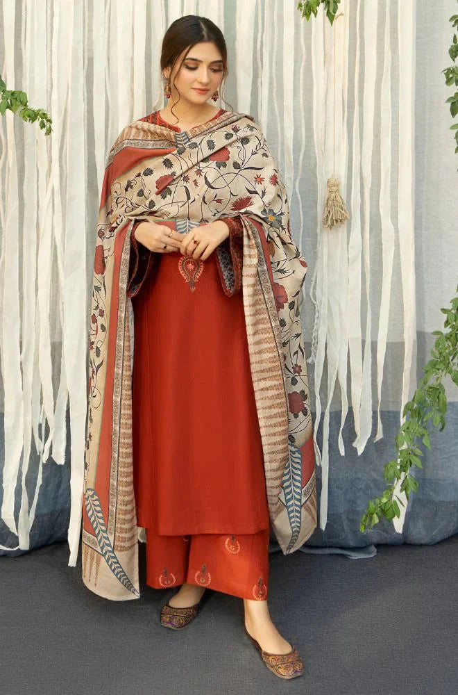 URGE-3PC DHANAK EMBROIDERED SUIT GUL48