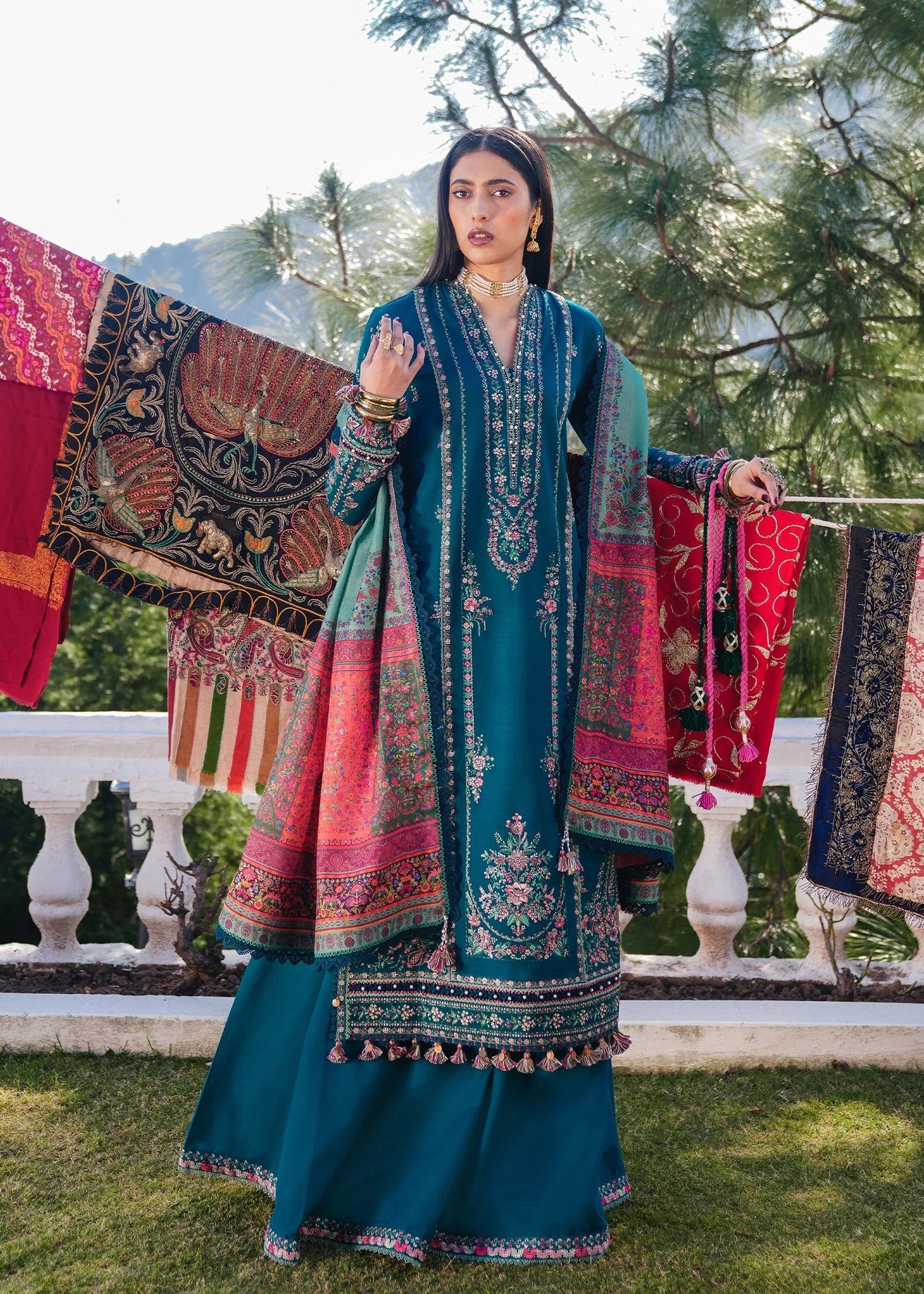 HUSSAIN REHAR-3PC SDHANAK EMBROIDED SUIT GUL08