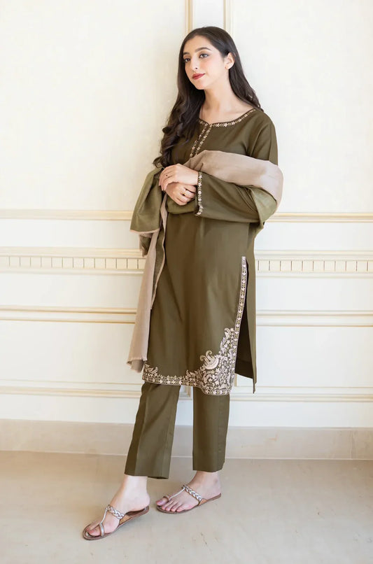AISLING-3PC DHANAK EMBROIDERED SUIT GUL25