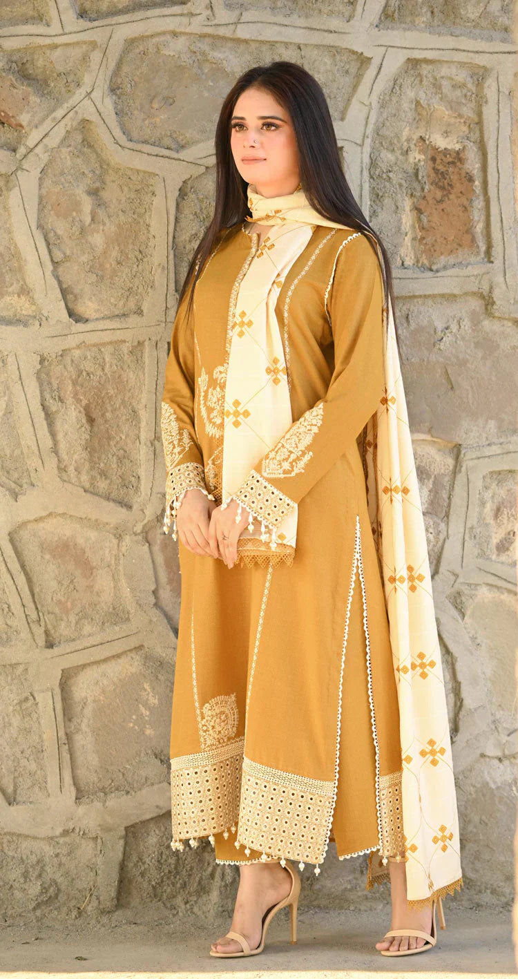 LIBASS-3PC DHANAK EMBROIDERED SUIT GUL26