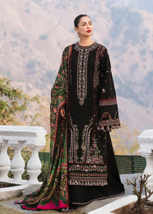 HUSSAIN REHAR-3PCS DHANAK EMBROIDED SUIT GUL10
