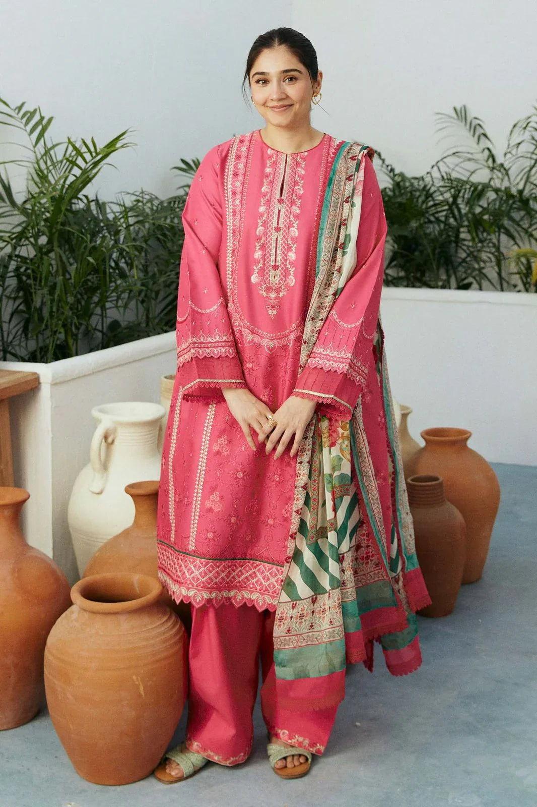 ZARA SHAHJAHAN-3PC DHANAK EMBROIDERED SUIT - GUL06